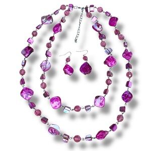 Elegant Pink Raspberry Seashell Beaded Jewelry Set